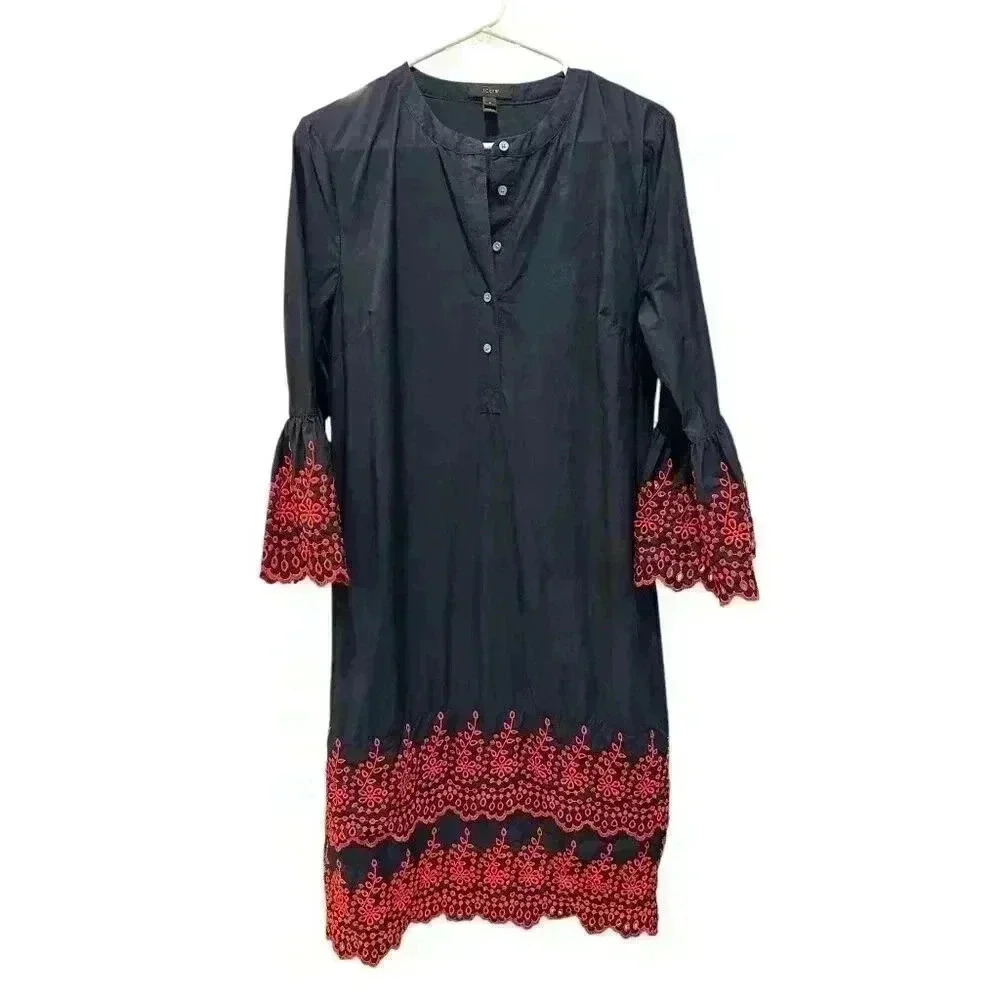 J. Crew Navy with Red Eyelet Embroidery Shift Dress Cotton Summer Size S, NWT.